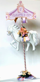 Dalmazio Design Fairy Tale & Fancy Carousel Horse Centerpiece w/ Sign